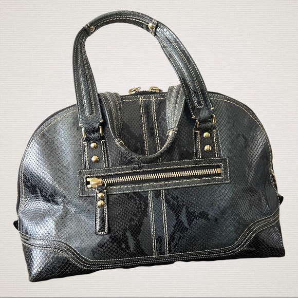 Vintage Y2K Coach Python Miranda Embossed Leather Satchel Handbag Green Mob Wife - Picture 3 of 11